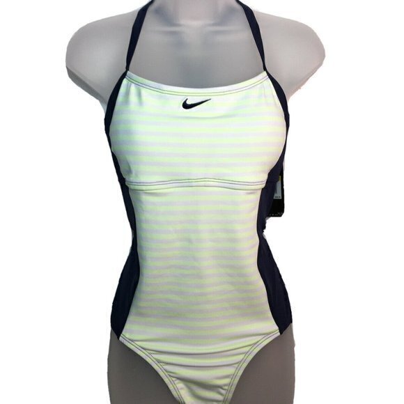 NEW Nike One-Piece Navy‎ Swimsuit Stripe Racerback Womens Size L - Picture 1 of 5